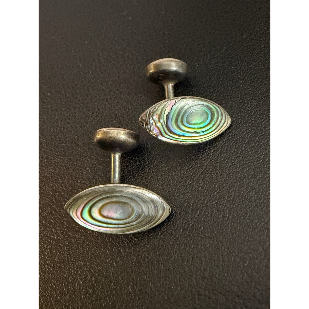 Vintage Sterling Silver Cufflinks Abalone MOP Mother of Pearl Double Sided